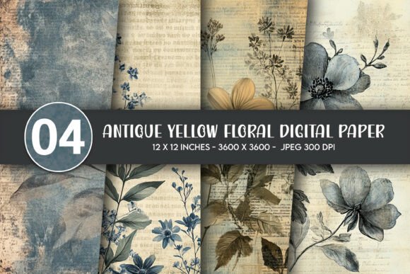 Antique Yellow Floral Digital Paper