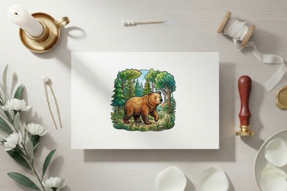 Brown Bear Clipart in Forest Setting
