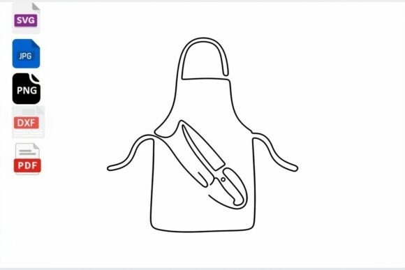 Chef Apron with Knife Line Art SVG