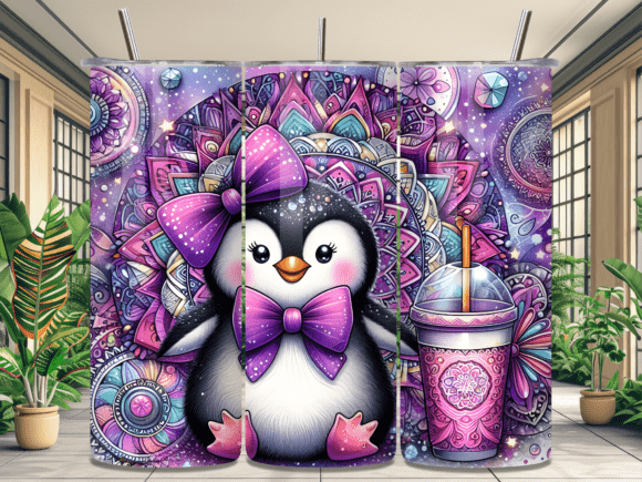 Cute Boho Penguin Mandala Bow Tumbler