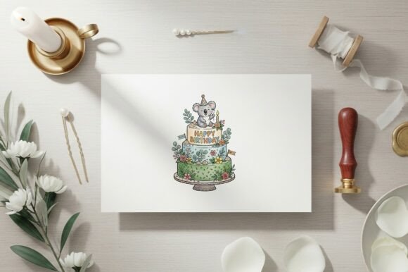 Cute Koala Holding Birthday Cake Design for Personalized Use