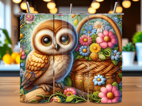 Cute Owl Garden Floral Tumbler Wrap PNG: A Versatile Design for Creative Projects