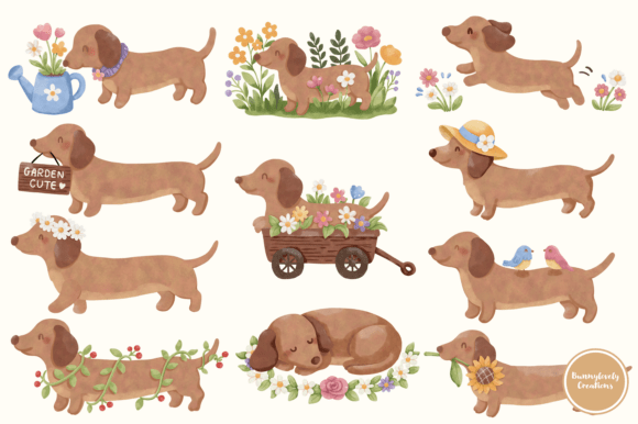Cute Watercolor Dachshund Dog Clipart: A Versatile Digital Asset for Creative Projects