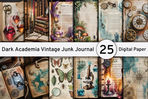 Dark Academia Vintage Junk Journal Pages: A Creative Resource for Designers and Artists
