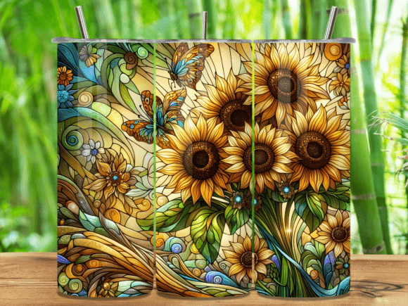 Floral Sun Mosaic Landscape Tumbler Wrap: A Digital Artistic Solution for Personalized Drinkware
