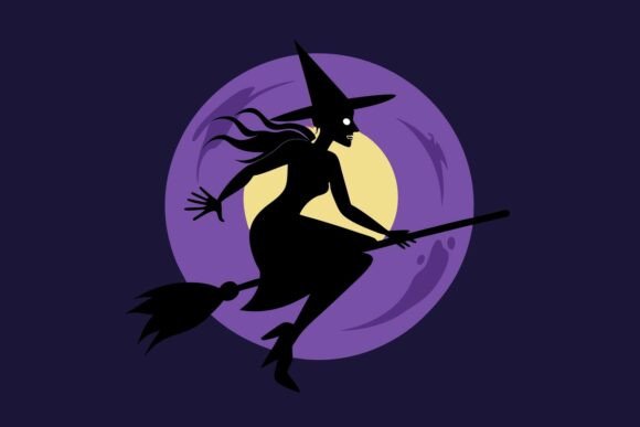 Flying Witch Silhouette Halloween Design