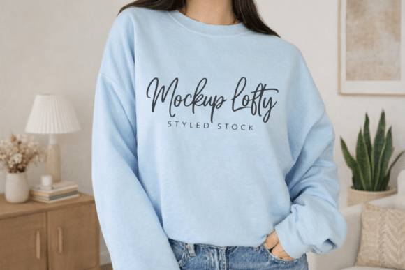 Gildan 18000 Light Blue Mockup 12
