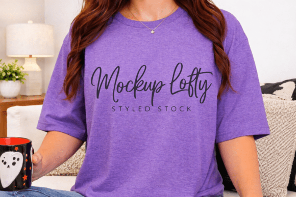 Gildan 64000 Heather Purple Shirt Mockup