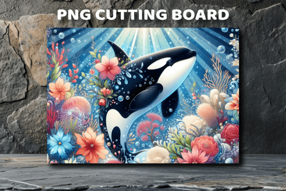Killer Whale Floral Ocean Cutting Board: A Unique Design for Sublimation Projects