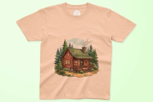 Log Cabin Forest Watercolor Art: A Versatile Design for Creative Projects