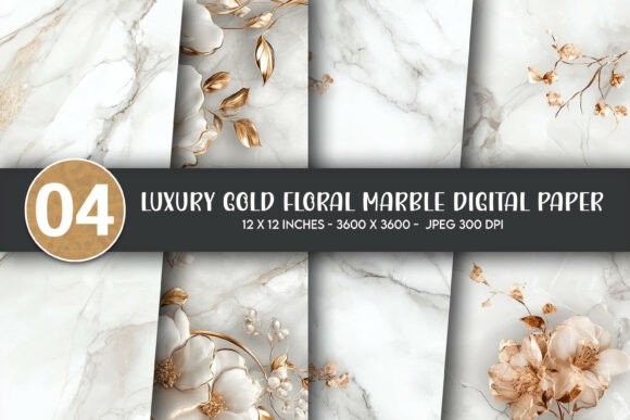 Luxury Gold Floral Marble Digital Paper