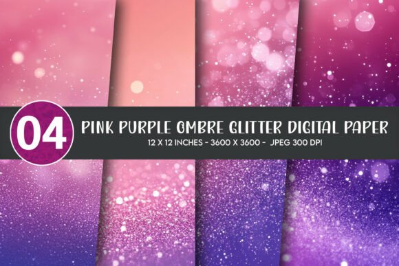 Pink Purple Ombre Glitter Digital Paper
