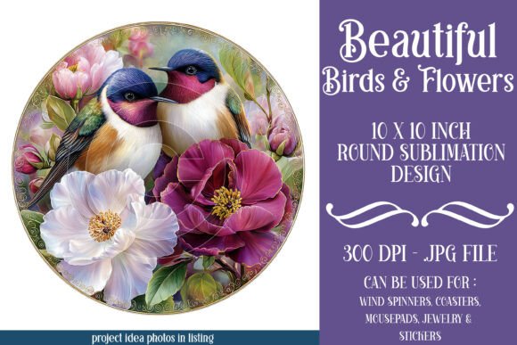 Spring Flowers and Birds Round Image 25