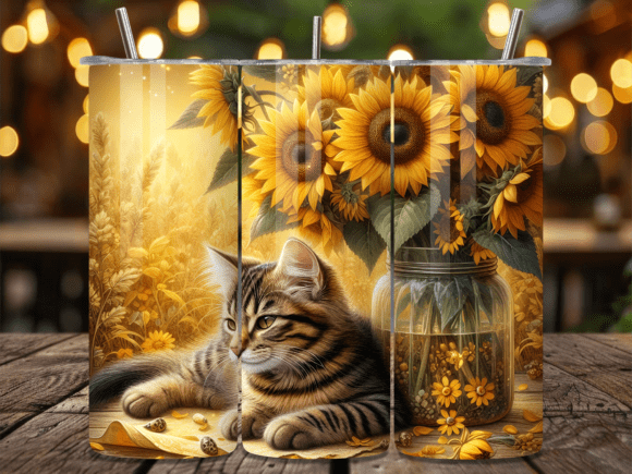 Tabby Cat in Sunflower Field Tumbler Design