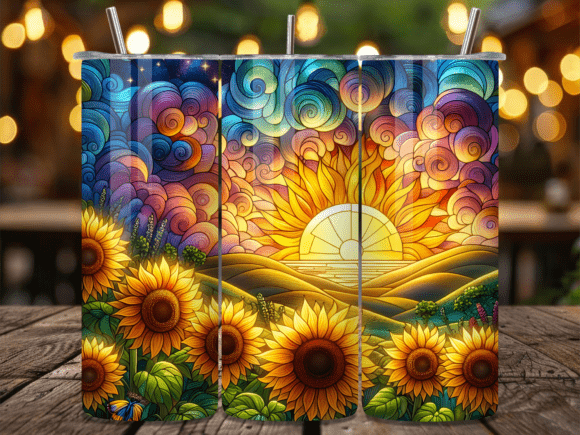 Vibrant Sunset Sunflower Meadow Tumbler