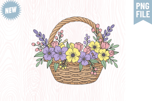 Whimsical Spring Flowers Basket Clipart: A Versatile Design for Creative Projects