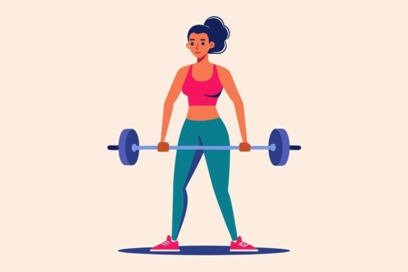 Woman Lifting Barbell Flat Design
