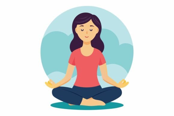 Woman Meditating Yoga Pose Flat